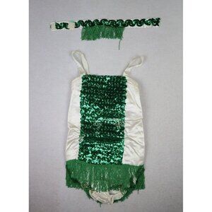 VINTAGE 1960s 60s GREEN & WHITE FRINGE DANCE COSTUME - GIRLS